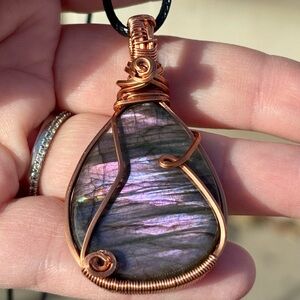 Handcrafted spectrolite Copper Wire Wrapped Pendant